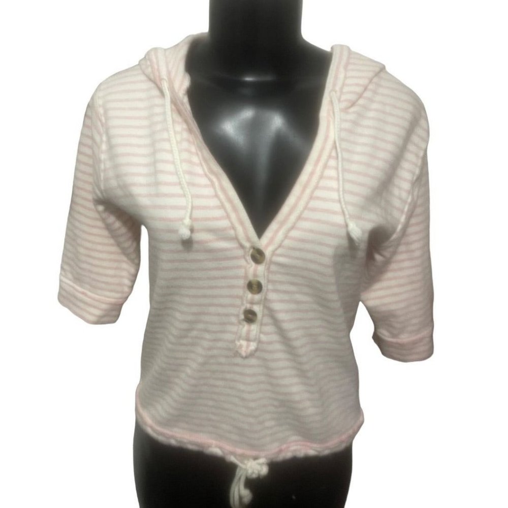 XS Aerie Women's Pull Over Short Sleeve Hoodie V-Neck‎ Crop